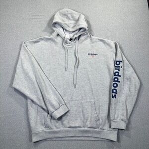 Birddogs Hoodie Mens XL Gray Graphic Pullover Sweatshirt Logo Sleeve Spellout